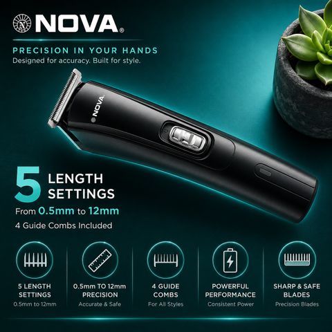 NOVA NHT 1039 USB Trimmer 45 min Runtime 5 Length Settings (Black) - Image 8