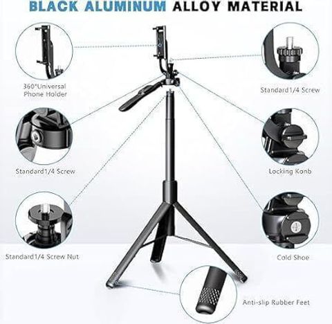 Sconzi R16S Selfie Stick Tripod with Flash Light, Black - Image 6