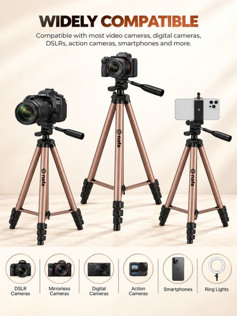 NAFA NX-03 Vesk 52 Inch Adjustable Camera & Mobile Tripod Stand with Phone Holder Tripod (Copper, Supports Up to 3000 g) - Image 8