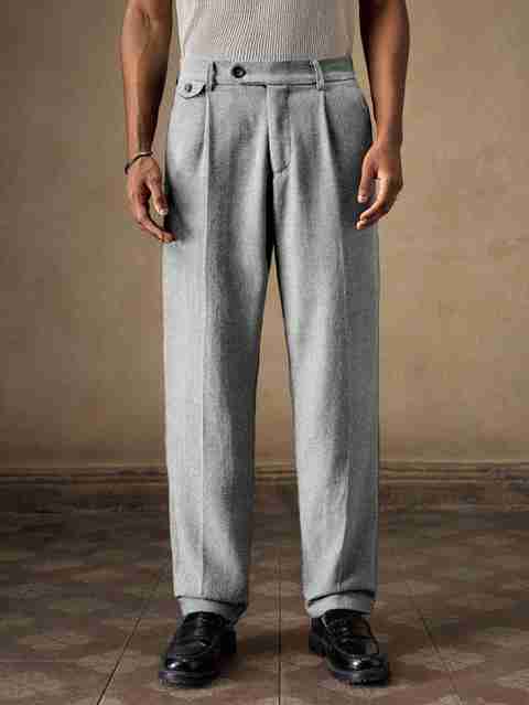POSHAX Men Regular Fit Grey Polyester Trousers - Image 3