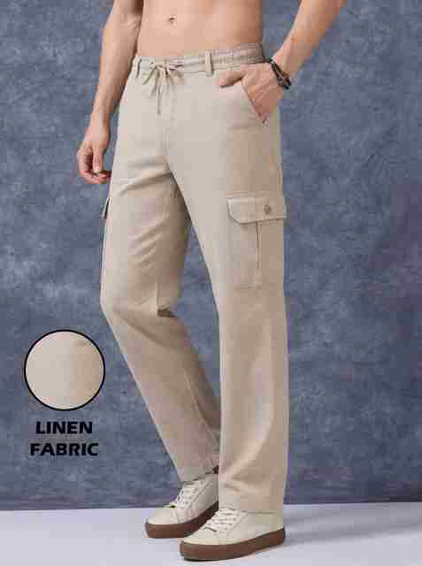 METRONAUT Men Beige Linen Blend Trousers - Image 5