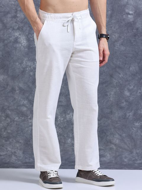 Plus91 Men Relaxed White Pure Linen Trousers - Image 8