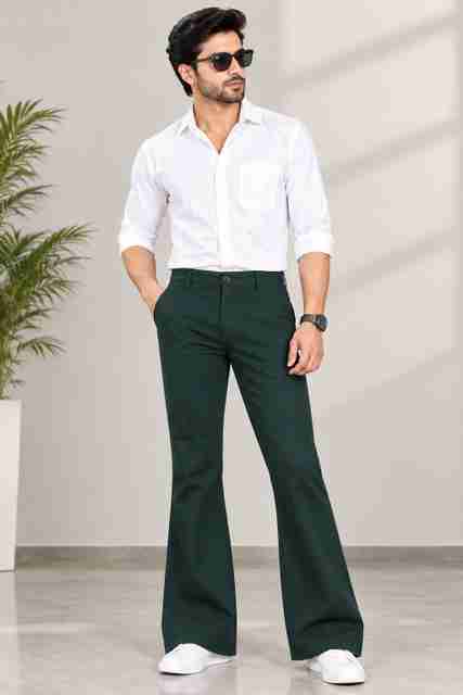 JAF CREATIONS Men Flared Dark Green Polycotton Trousers - Image 2