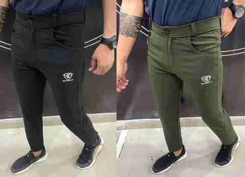 We Perfect Pack of 2 Men Slim Fit Black, Green Lycra Blend Trousers - Image 2