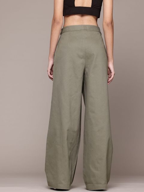 Roadster Women Regular Fit Green Cotton Blend Trousers - Image 7