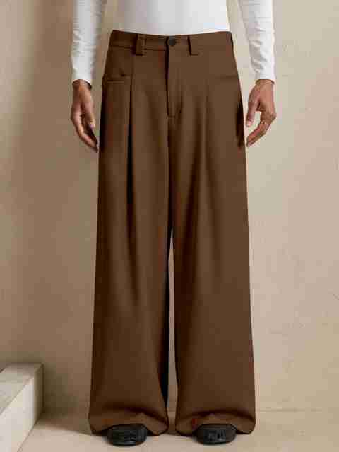 Klossy Men Loose Fit Brown Viscose Rayon Trousers - Image 5