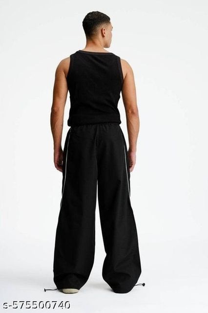 LEXREX Men Loose Fit Black Cotton Blend Trousers - Image 3