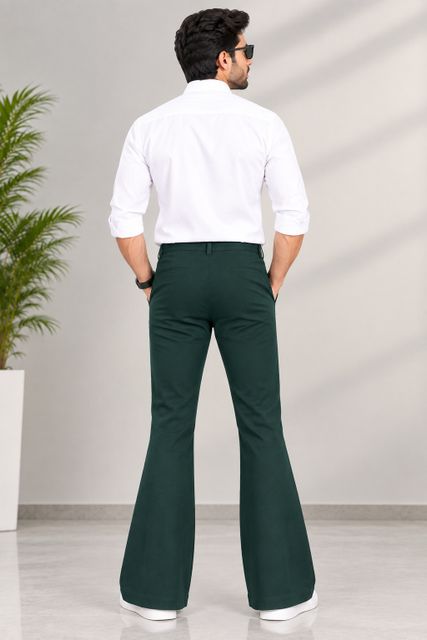 JAF CREATIONS Men Flared Dark Green Polycotton Trousers - Image 3