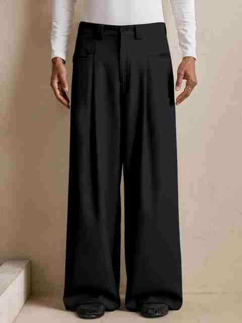 Klossy Men Loose Fit Black Viscose Rayon Trousers - Image 5