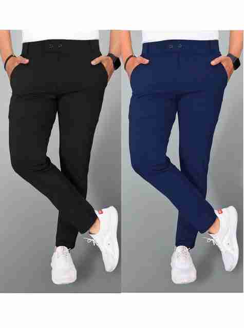 DKB CREATIONS Men Regular Fit Lycra Blend Trousers (Pack of 2, Blue & - Image 5