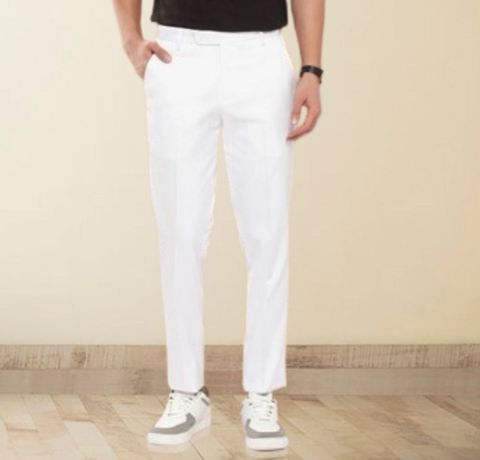 SYLZON Men Slim Fit White Polyester Trousers - Image 8