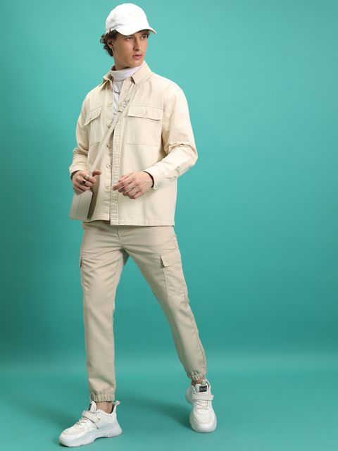 HIGHLANDER Men Regular Fit Beige Cotton Blend Trousers - Image 6