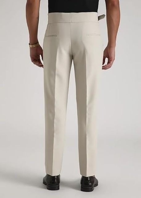 SKENJEL Men Regular Fit Cream Polyester Trousers - Image 6