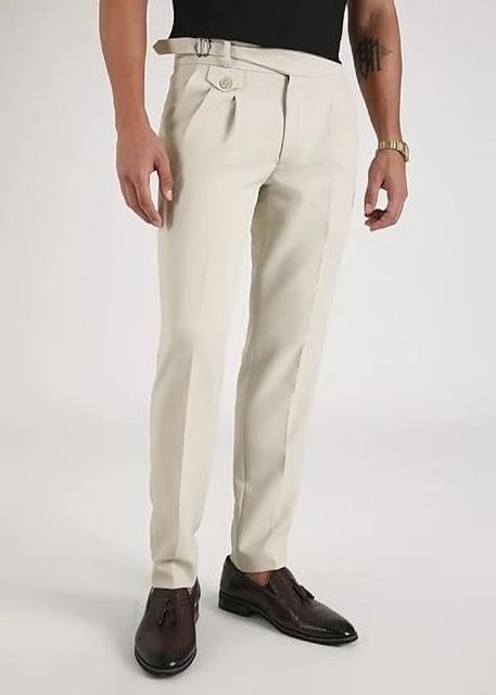 SKENJEL Men Regular Fit Cream Polyester Trousers - Image 7
