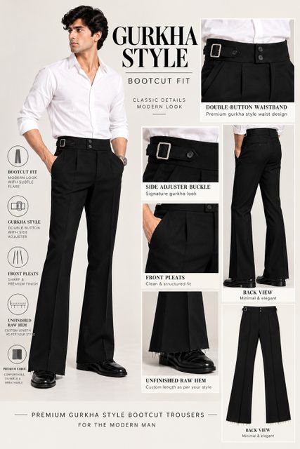 Dharma Knitwear Men Flared Black Cotton Blend Trousers - Image 3