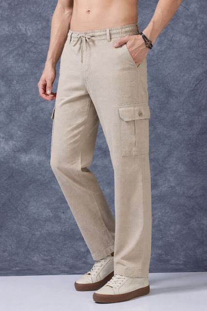 METRONAUT Men Beige Linen Blend Trousers - Image 6
