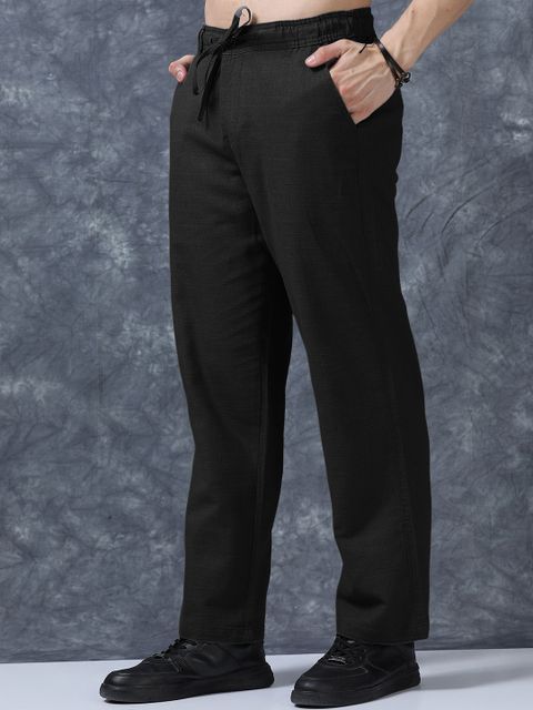 Plus91 Men Relaxed Black Pure Linen Trousers - Image 7