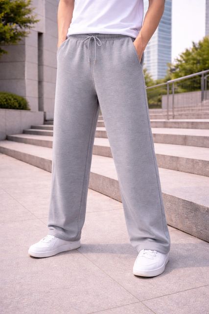 HUSTLEWELL Men Loose Fit Grey Cotton Blend Trousers - Image 8