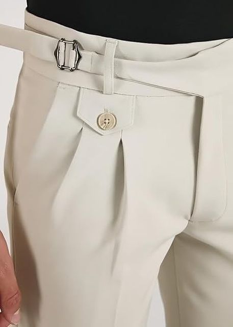 SKENJEL Men Regular Fit Cream Polyester Trousers - Image 8