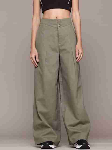 Roadster Women Regular Fit Green Cotton Blend Trousers - Image 5