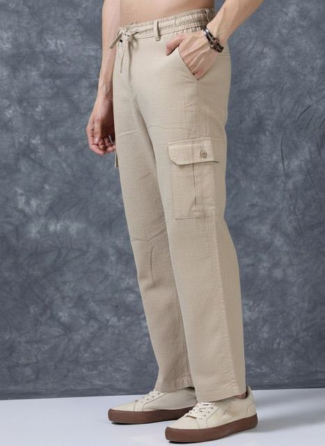 METRONAUT Men Beige Linen Blend Trousers - Image 8