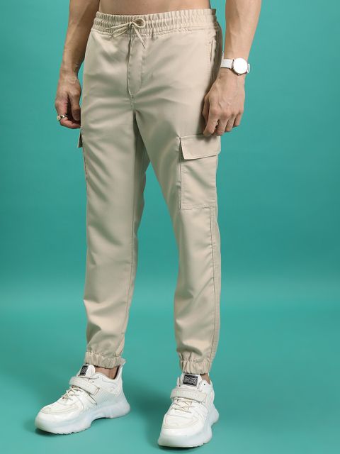 HIGHLANDER Men Regular Fit Beige Cotton Blend Trousers - Image 8