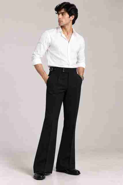 Dharma Knitwear Men Flared Black Cotton Blend Trousers - Image 2
