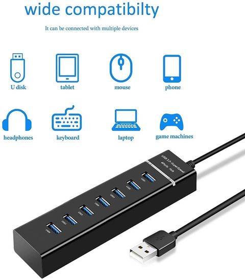 CSENB 7 Port USB 3.0 Hub Black - Image 5