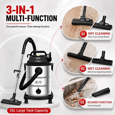 Inalsa Master Vac 35 Wet & Dry Vacuum Cleaner Master Vac 35 Wet & Dry Vacuum Cleaner 35 LTR Capacity,1700 W,22 kPa Suction,Blower Function, HEPA Filter, House Cleaning Machine,Industrial Vacuum Cleaner Heavy Duty (Black) (Black) - Image 5