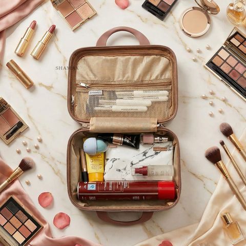 Shamax Cosmetic Bag Makeup Storage Box for Women Bridal, Makeup Organizer Vanity Case Mini Luggage, Portable (easy to carry), Travel Friendly Vanity Box (Rose Gold) - Image 5