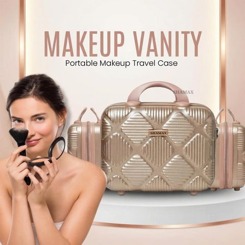 Shamax Cosmetic Bag Makeup Storage Box for Women Bridal, Makeup Organizer Vanity Case Mini Luggage, Portable (easy to carry), Travel Friendly Vanity Box (Rose Gold) - Image 4