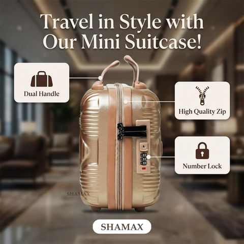 Shamax Cosmetic Bag Makeup Storage Box for Women Bridal, Makeup Organizer Vanity Case Mini Luggage, Portable (easy to carry), Travel Friendly Vanity Box (Rose Gold) - Image 6