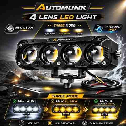 automunk 4 Lens LED Driving Light for Bike Car White Yellow Beam Fog Lamp Motorbike LED (12 V, 40 W) (Universal For Bike, Pack of 1) - Image 5
