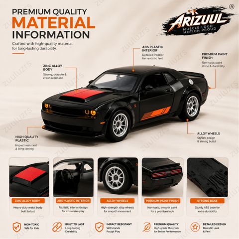 Zuuluzrs Dodge SRT Metal Toy Car, Black - Image 4
