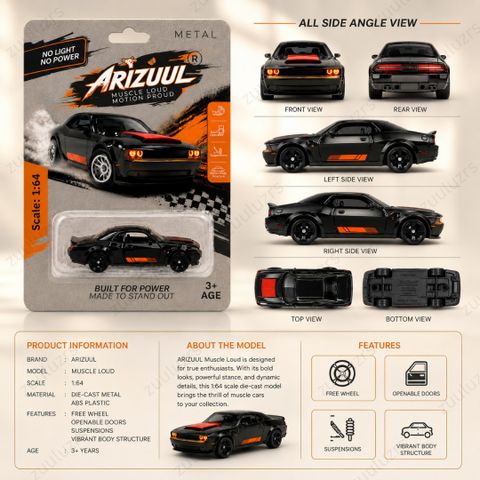 Zuuluzrs Dodge SRT Metal Toy Car, Black - Image 5