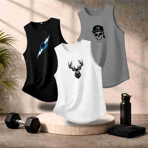 Benlay Pack of 3 Men Printed Sleeveless Sports Vest | Quick Dry Gym & Workout Tank Top Men Vest - Image 5