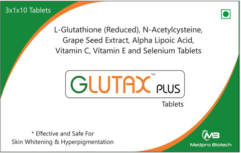 Glutax Plus L-Glutathione with Vitamin C and E for Skin Lightening, Hyperpigmentation Price in India