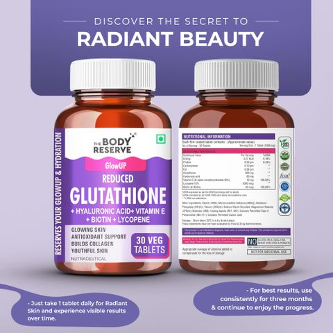 THE BODY RESERVE Japanese L-Glutathione Tablets 500mg for Skin Glow, Clear & Youthful Skin 30 Tab Price in India