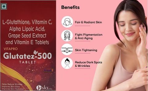 VITAPRO Glutatez L-Glutathione Vitamin C Anti-Ageing Skin Radiance Youthful Face Glow