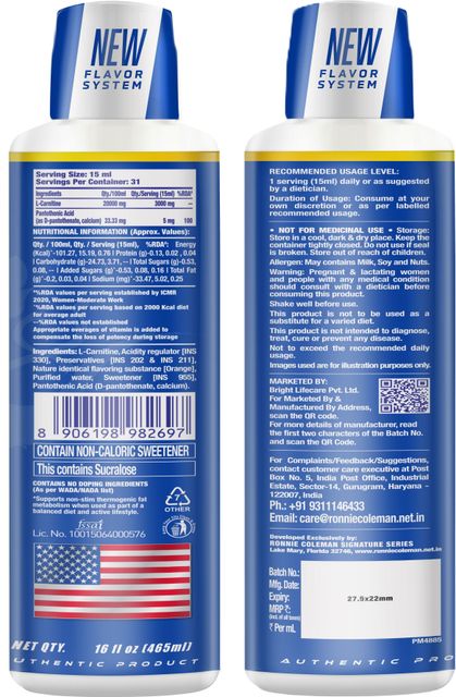 l carnitine wada Ronnie Coleman Signature Series L-Carnitine XS 3000mg Liquid, Orange Smash Price in India dietary:vegetarian Introducing a delicious alternative Flavor:Strawberry Watermelon Our premium blend is