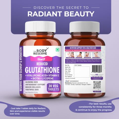 THE BODY RESERVE Japanese L-Glutathione Tablets 500mg for Skin Glow, Clear & Youthful Skin 30 Tab Price in India