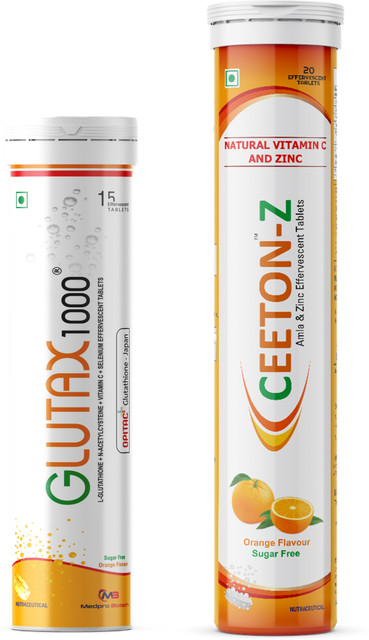 Glutax 1000 L-Glutathione and Ceeton-Z (Orange Flavour) Effervescent Tablet Price in India