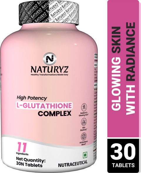 glutathione for skin price NATURYZ High Potency L-Glutathione Complex Radiant, Glowing & Elastic in India Calcium Gluconate and Vitamin