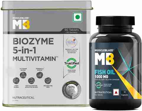 MUSCLEBLAZE Biozyme Daily Multivitamin, 90 Tablets with Omega 3 Fish Oil 1000mg, 30 Capsules (2 x 60 Tablets) - Image 3