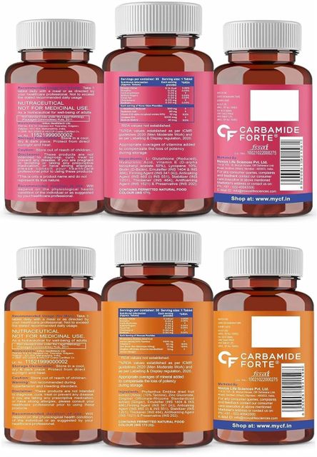 carbamide glutathione FORTE L Tablets with Vitamin C from Amla Extract Combo for Skin Price in India Free From_GMO