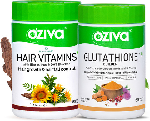 glutathione for hair growth OZiva Better & Skin Pack (Hair Vitamins + Builder) Price in India What is Glutathione and reconstitution Size:50 Grams