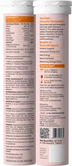 VITAMUCH Vitamin C Fizz | Amla Extract & Zinc | Immunity & Skin | Tangy Orange-Pack of 4 (4 x 5 Tablets) - Image 4