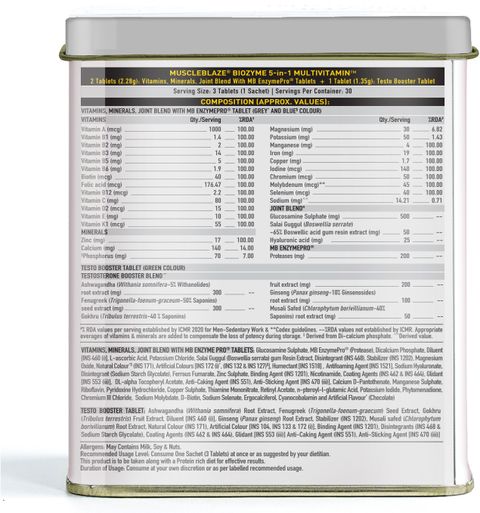 MUSCLEBLAZE Biozyme Daily Multivitamin, 90 Tablets with Omega 3 Fish Oil 1000mg, 30 Capsules (2 x 60 Tablets) - Image 4