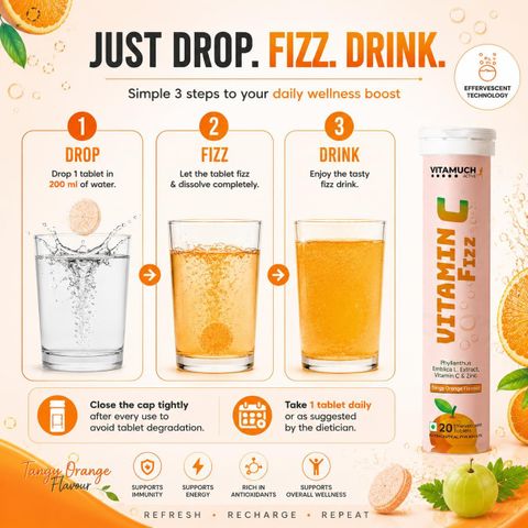 VITAMUCH Vitamin C Fizz | Amla Extract & Zinc | Immunity & Skin | Tangy Orange-Pack of 4 (4 x 5 Tablets) - Image 5