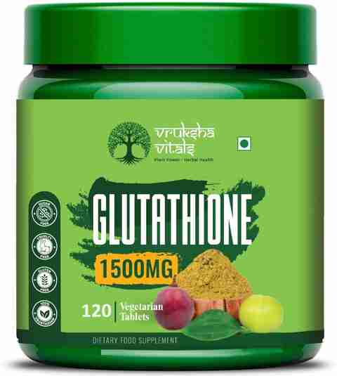 glutathione tablets 1500mg Vruksha Vitals Collagen Biotin Vit E C B6 Curcumin Milk Thistle Grapeseed Price in India NAD